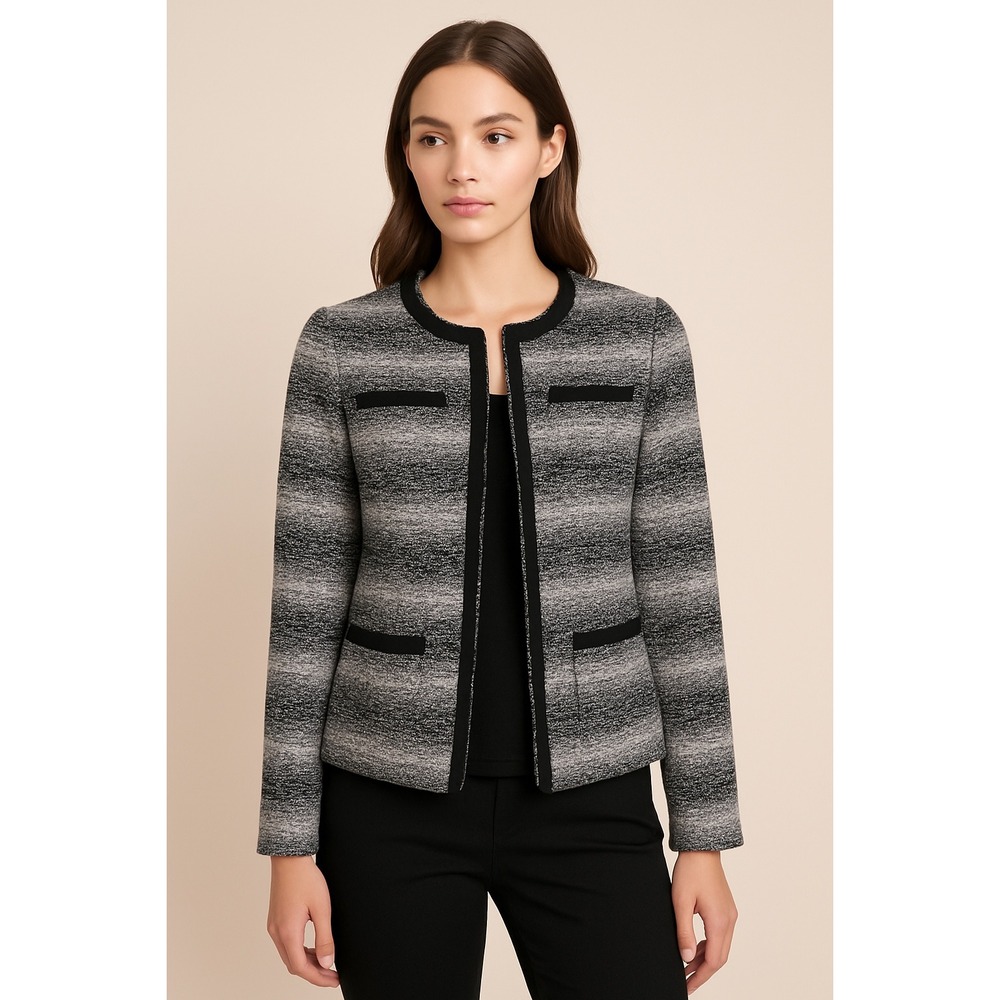 Cynthia Rowley Tweed Blazer Black Gray Textured‎ Business Casual Academia 50-50